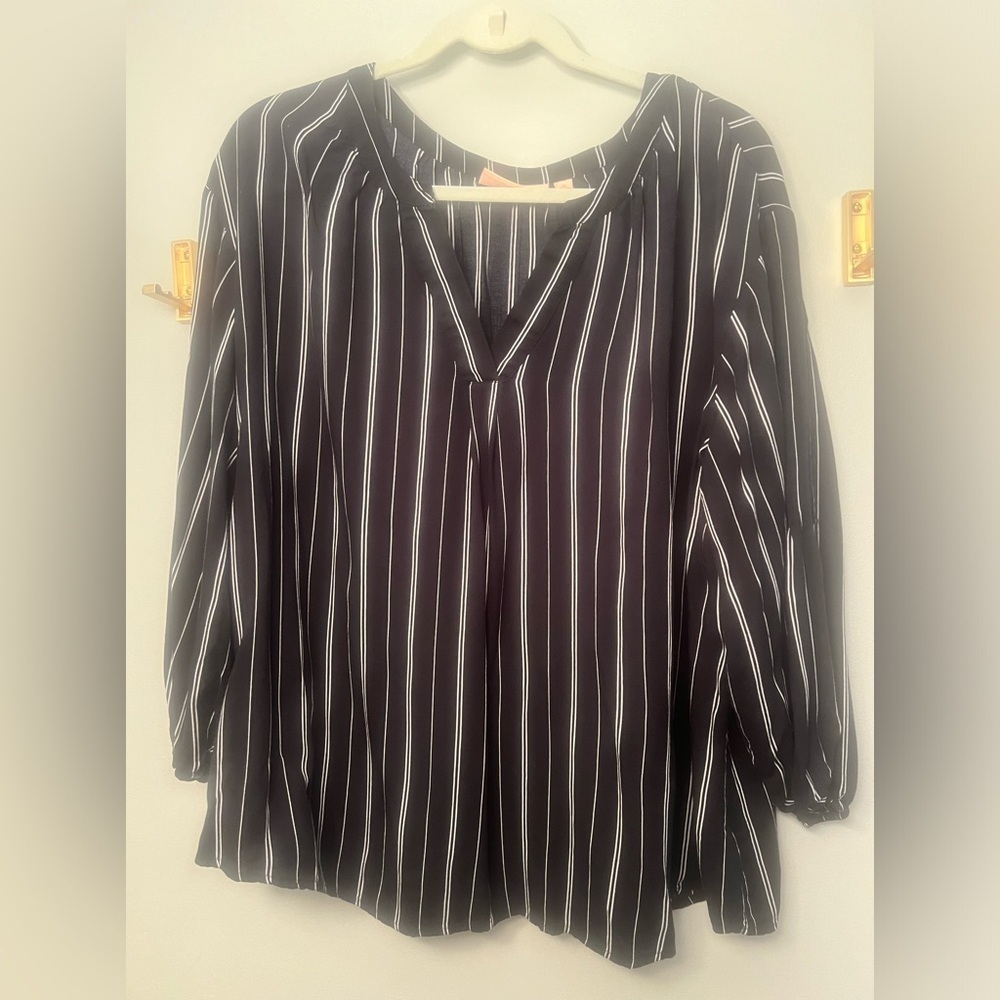 Enri black and white striped blouse ,1X